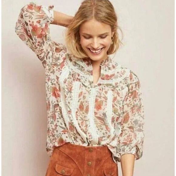 ANTHROPOLOGIE x FEATHER BONE Elena Floral Blouse Sz 16 {Q10} - Picture 1 of 7